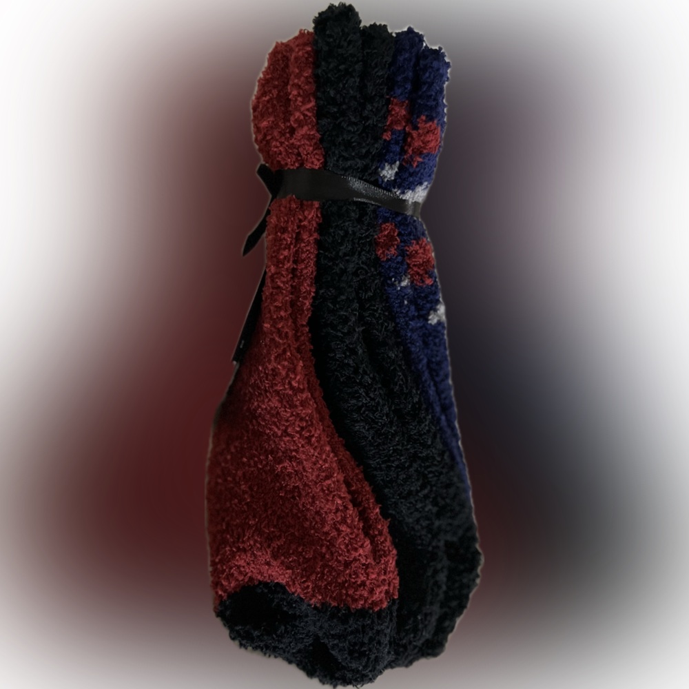 3 pairs of Catherine Malandrino Ladies Red, Black & Blue Cozy Crew Socks - NWT